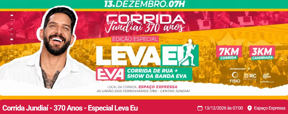 Banner da prova Corrida Jundiaí 370 anos- Edição Especial Leva Eu